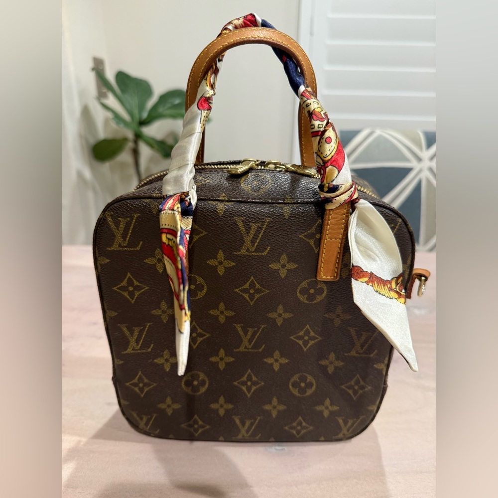 Louis Vuitton Monogram Spontini Bag without crossbody strap and unbranded scarf
